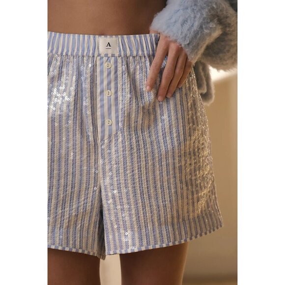 ANTHROPOLOGIE The Wren Boxer Shorts Sequin Edition in Light Blue Size Small - Picture 10 of 12